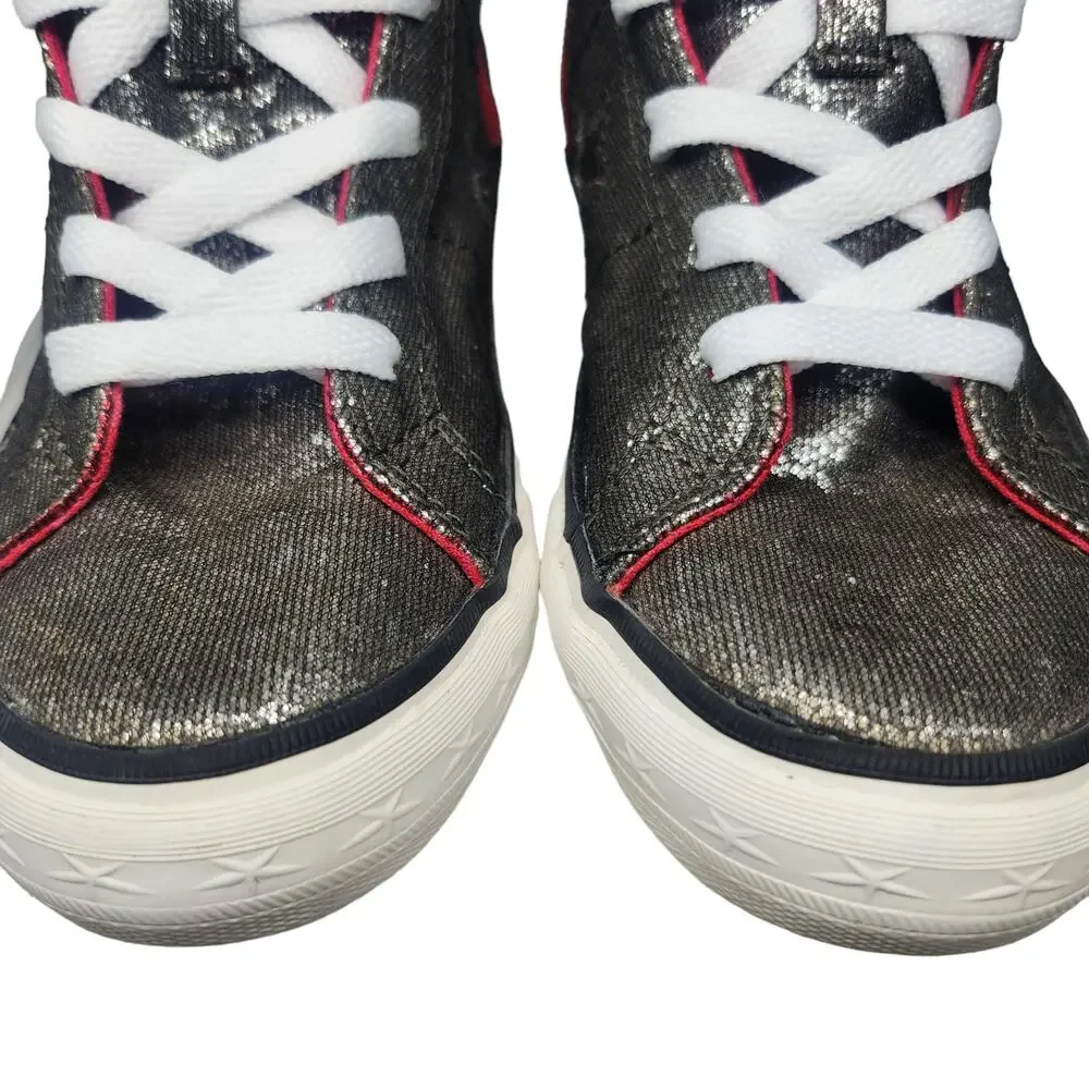 Converse All Star Shoes Juniors 13 Silver Metallic Shiny High Tops Hot Pink Zip